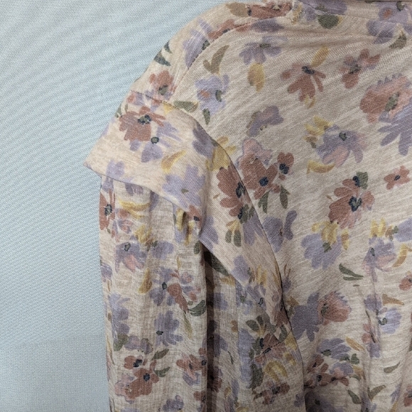 Democracy Floral Long Sleeve Tee - Cream and Purple - Picture 5 of 5